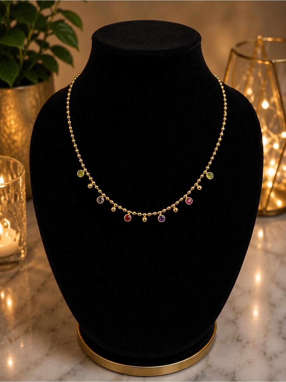 Gold Multi-Gem Disc Necklace - Elegant Women's Jewelry